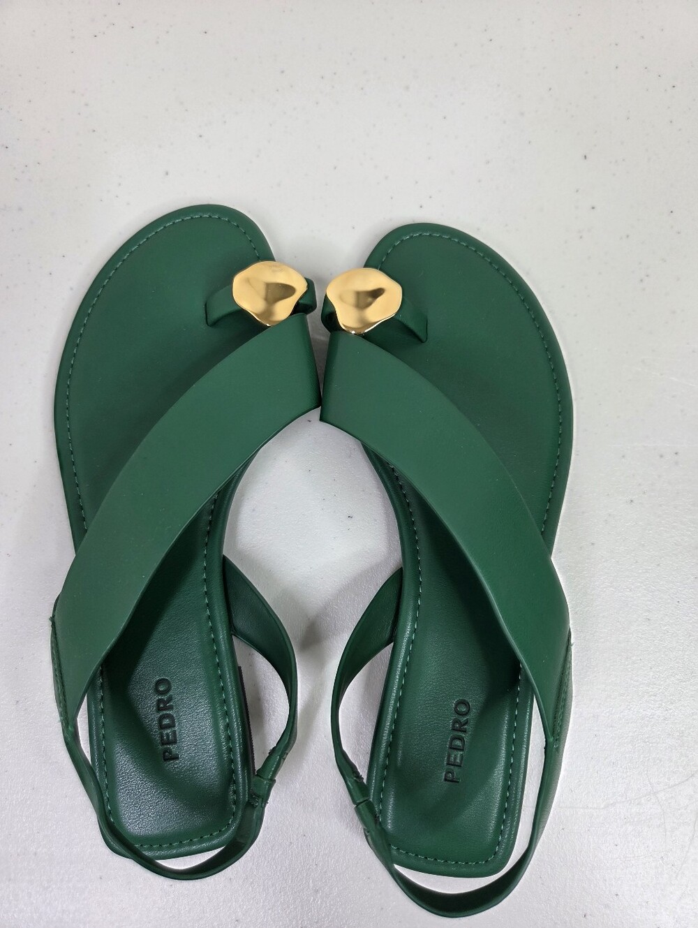 Pedro Alexis Green Leather Cross-Strap Slingback Sandals with Gold Accent Toe - Picture 10 of 16